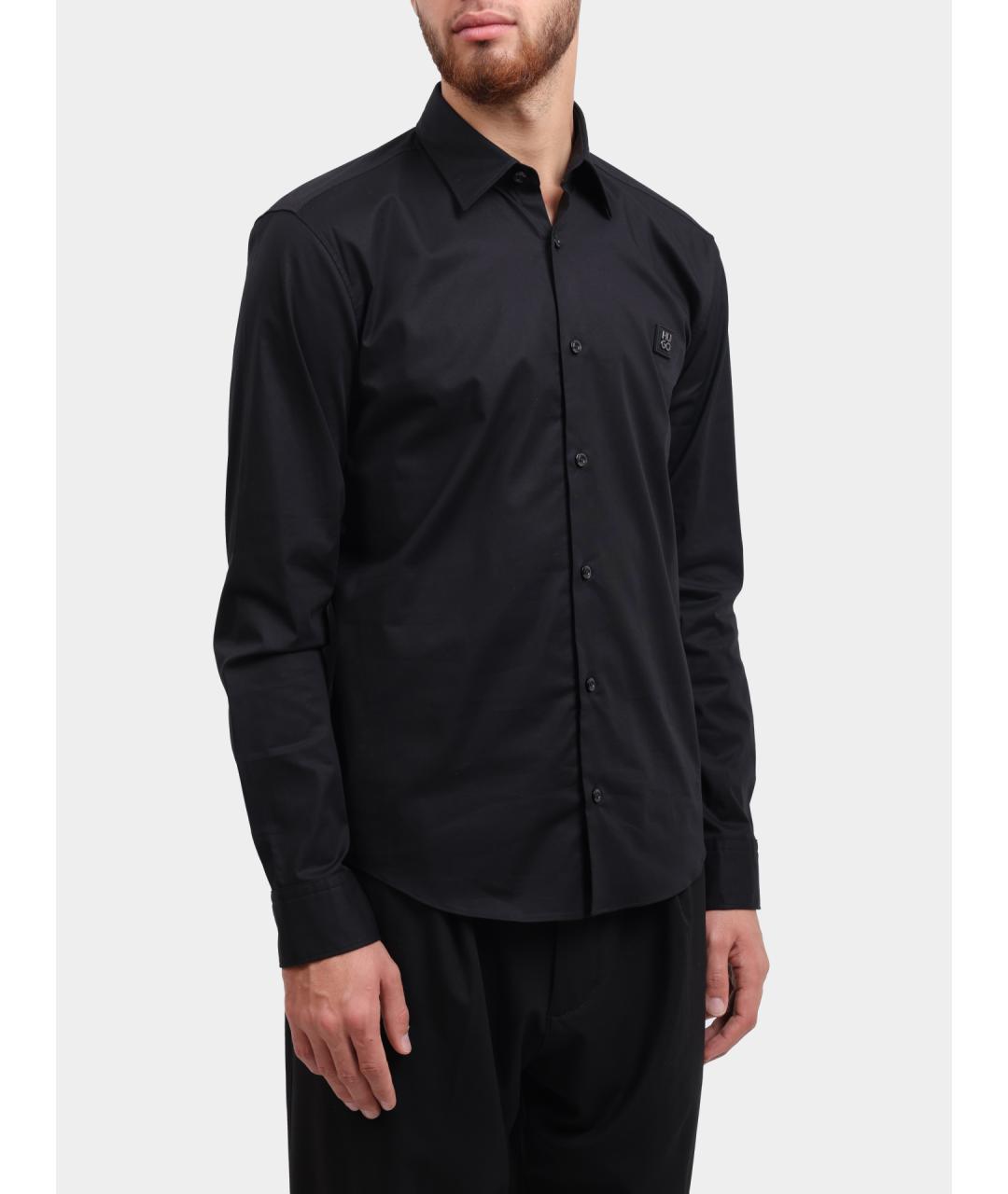 HUGO Черная хлопковая кэжуал рубашка, фото 3