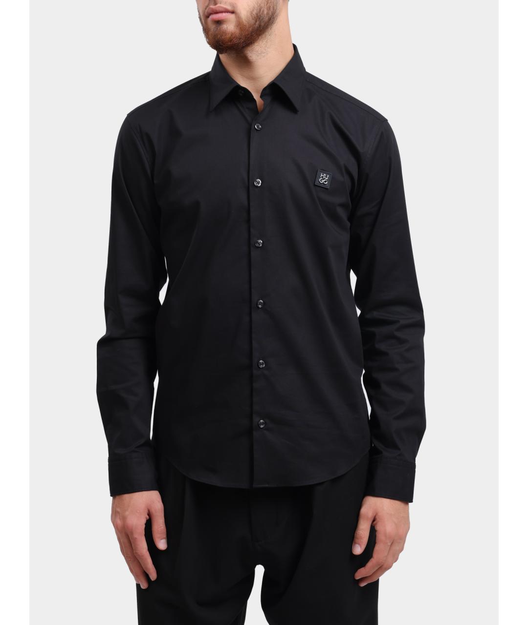 HUGO Черная хлопковая кэжуал рубашка, фото 5