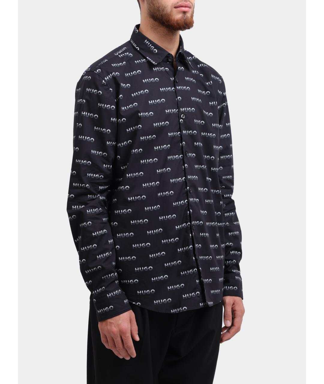 HUGO Синяя хлопковая кэжуал рубашка, фото 3