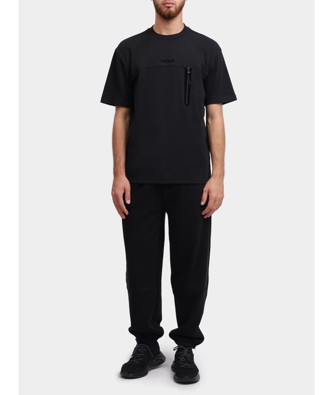 HUGO Черная хлопковая футболка, фото 2