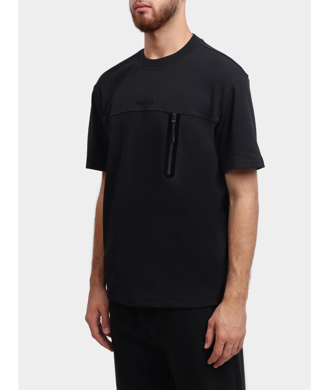 HUGO Черная хлопковая футболка, фото 3