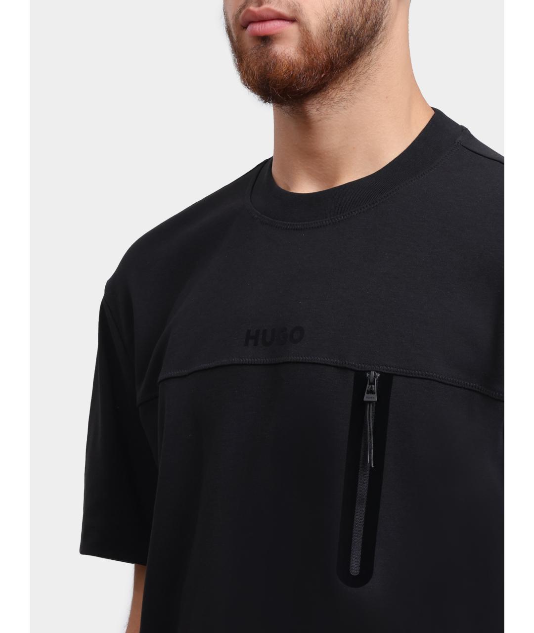 HUGO Черная хлопковая футболка, фото 4