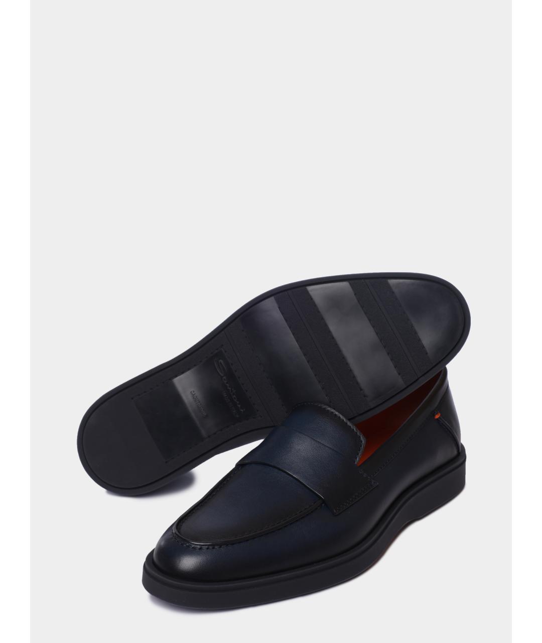SANTONI Синие кожаные лоферы, фото 4