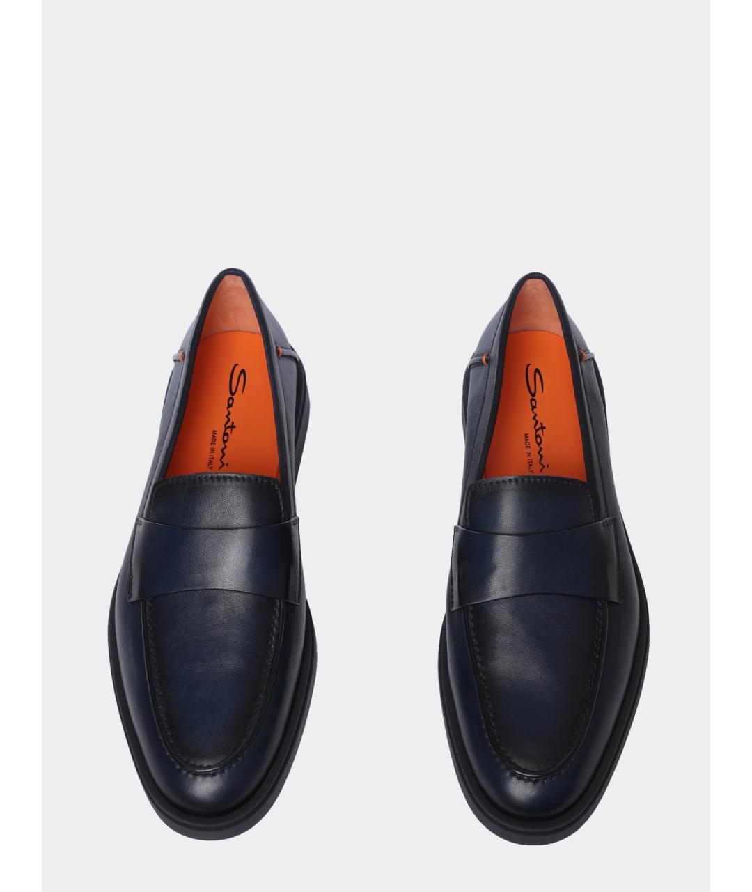 SANTONI Синие кожаные лоферы, фото 3