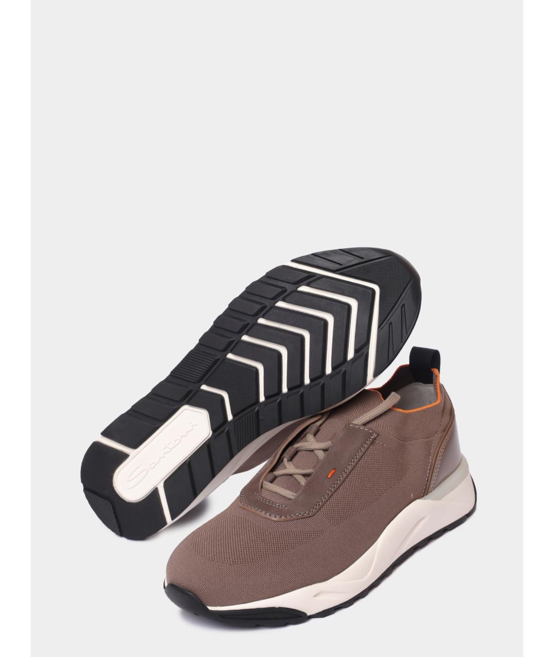 SANTONI Коричневые текстильные низкие кроссовки / кеды, фото 4