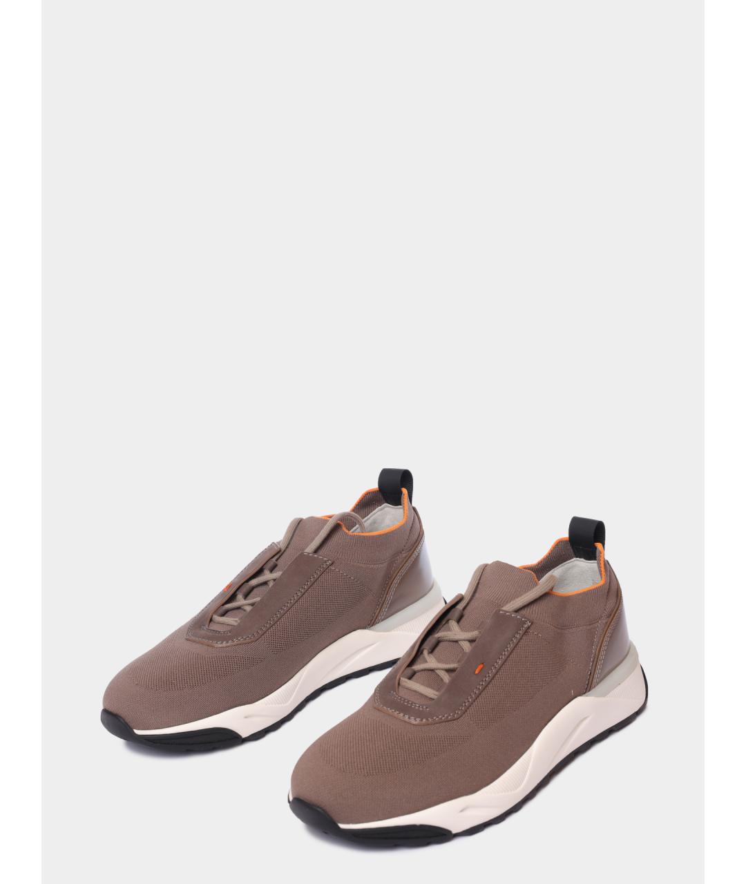 SANTONI Коричневые текстильные низкие кроссовки / кеды, фото 2