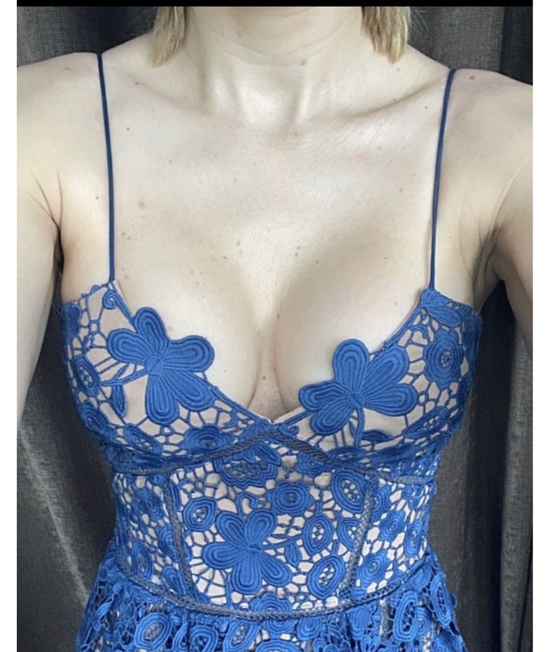 SELF-PORTRAIT Синее хлопковое коктейльное платье, фото 2
