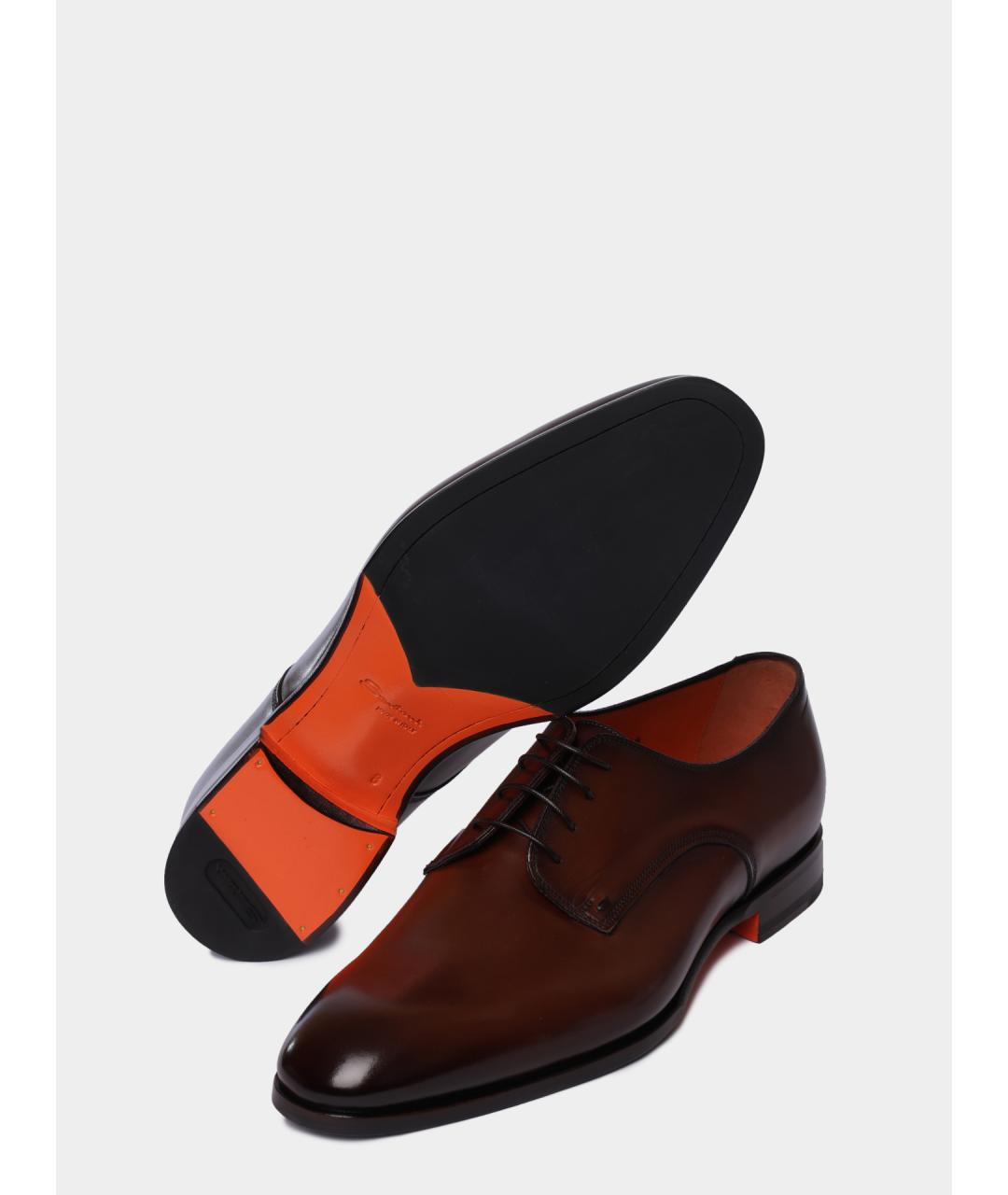 SANTONI Коричневые кожаные туфли, фото 4