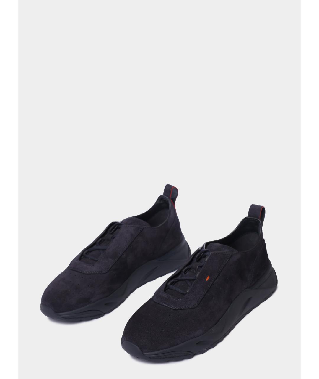SANTONI Темно-синие замшевые низкие кроссовки / кеды, фото 2