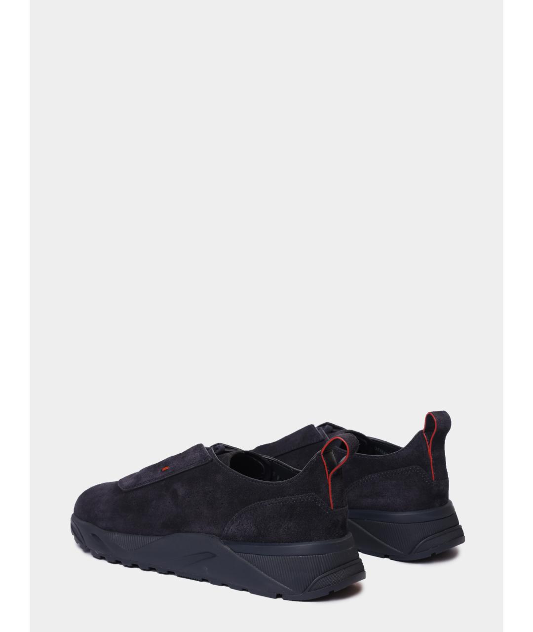SANTONI Темно-синие замшевые низкие кроссовки / кеды, фото 5