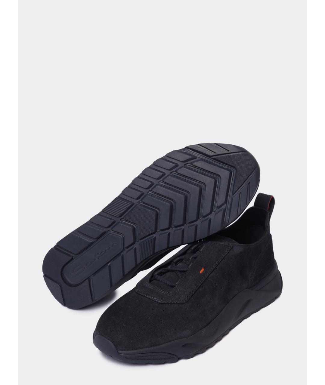 SANTONI Темно-синие замшевые низкие кроссовки / кеды, фото 4