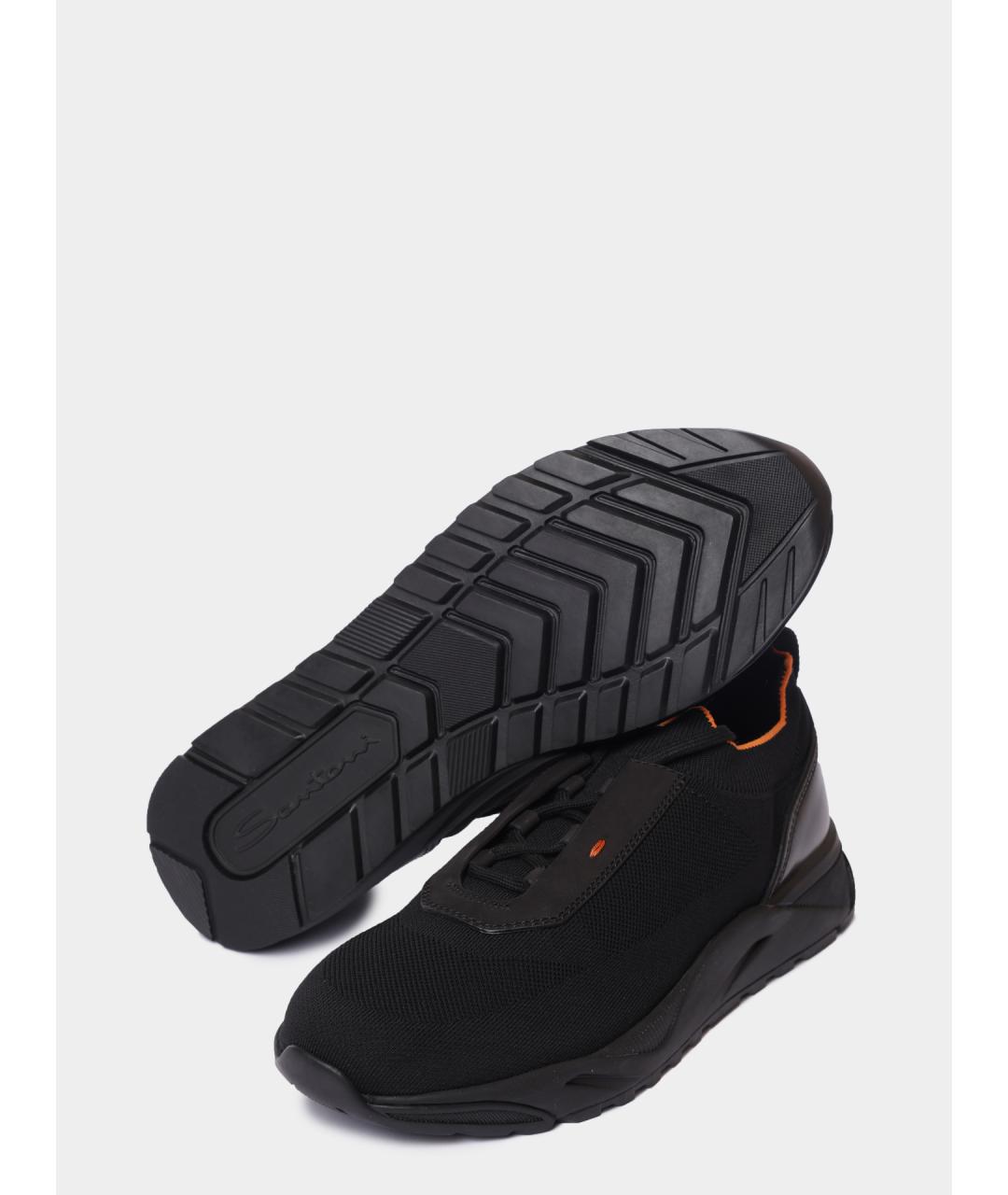 SANTONI Черные текстильные низкие кроссовки / кеды, фото 4