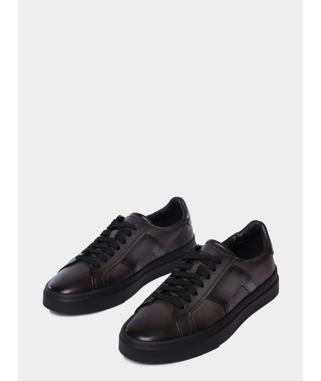 SANTONI Темно-синие кожаные низкие кроссовки / кеды, фото 2