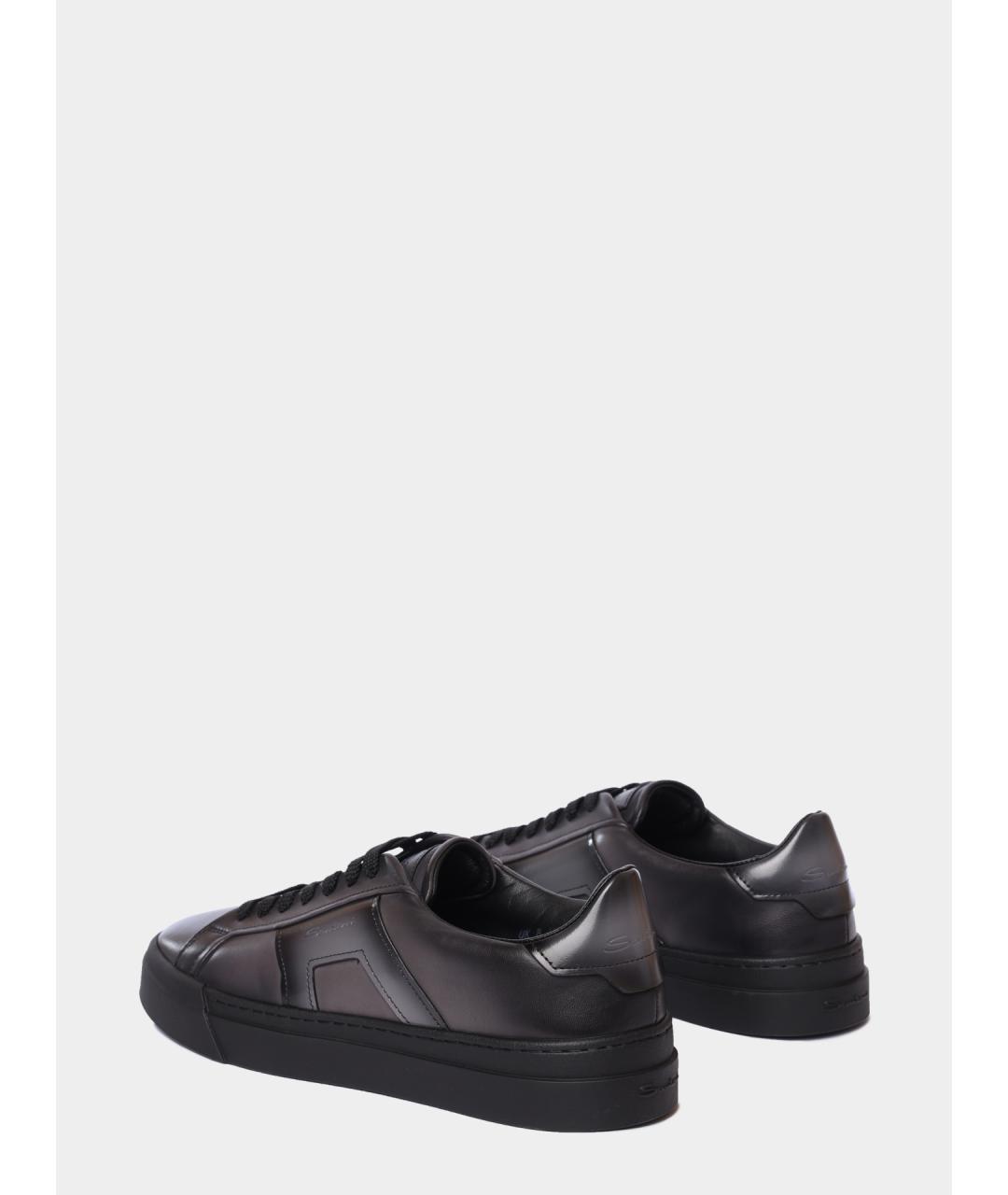 SANTONI Темно-синие кожаные низкие кроссовки / кеды, фото 5