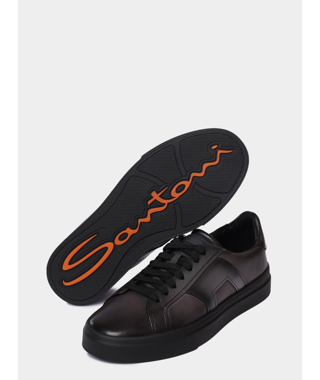 SANTONI Темно-синие кожаные низкие кроссовки / кеды, фото 4