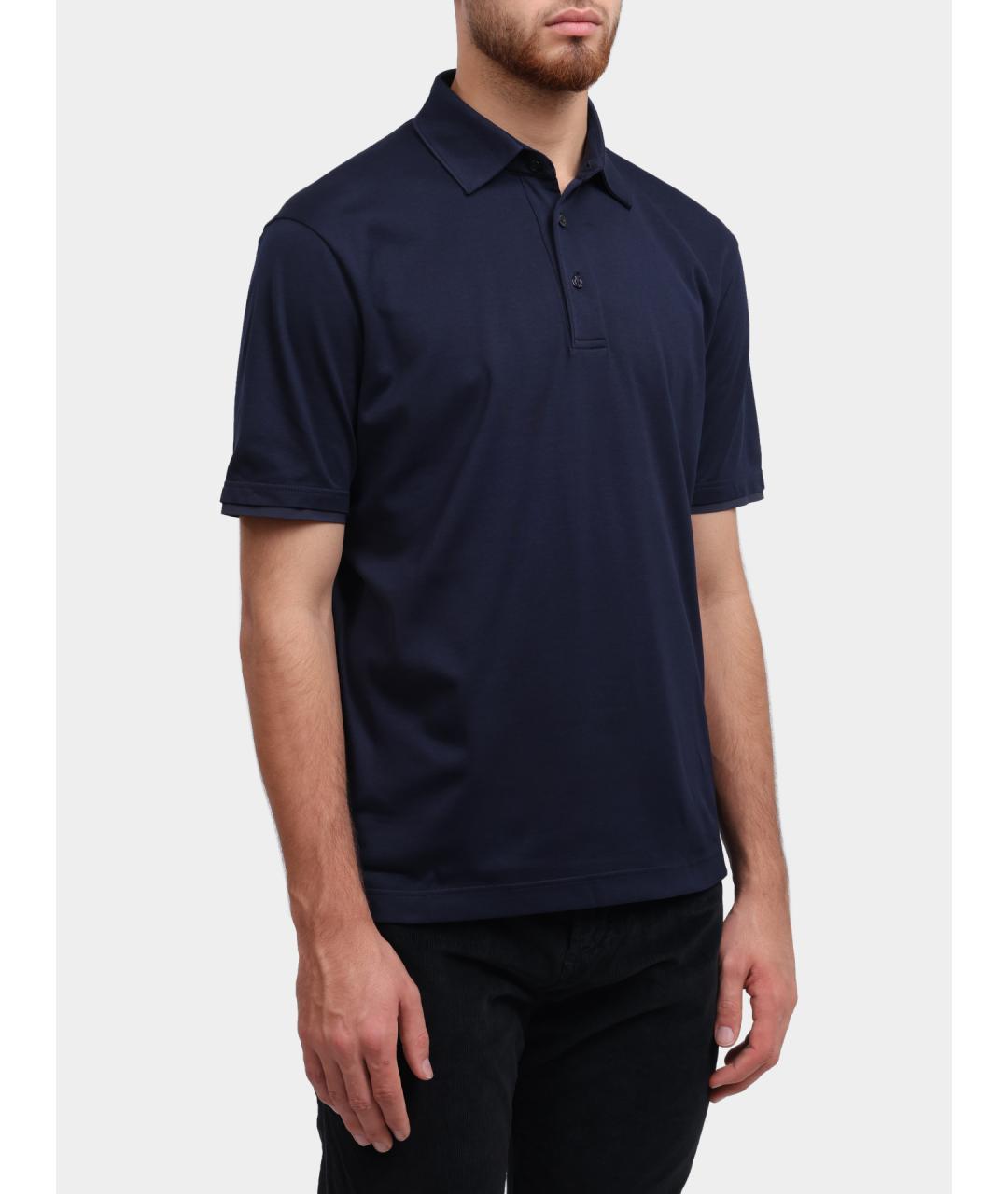 HERNO Темно-синее хлопковое поло с коротким рукавом, фото 3