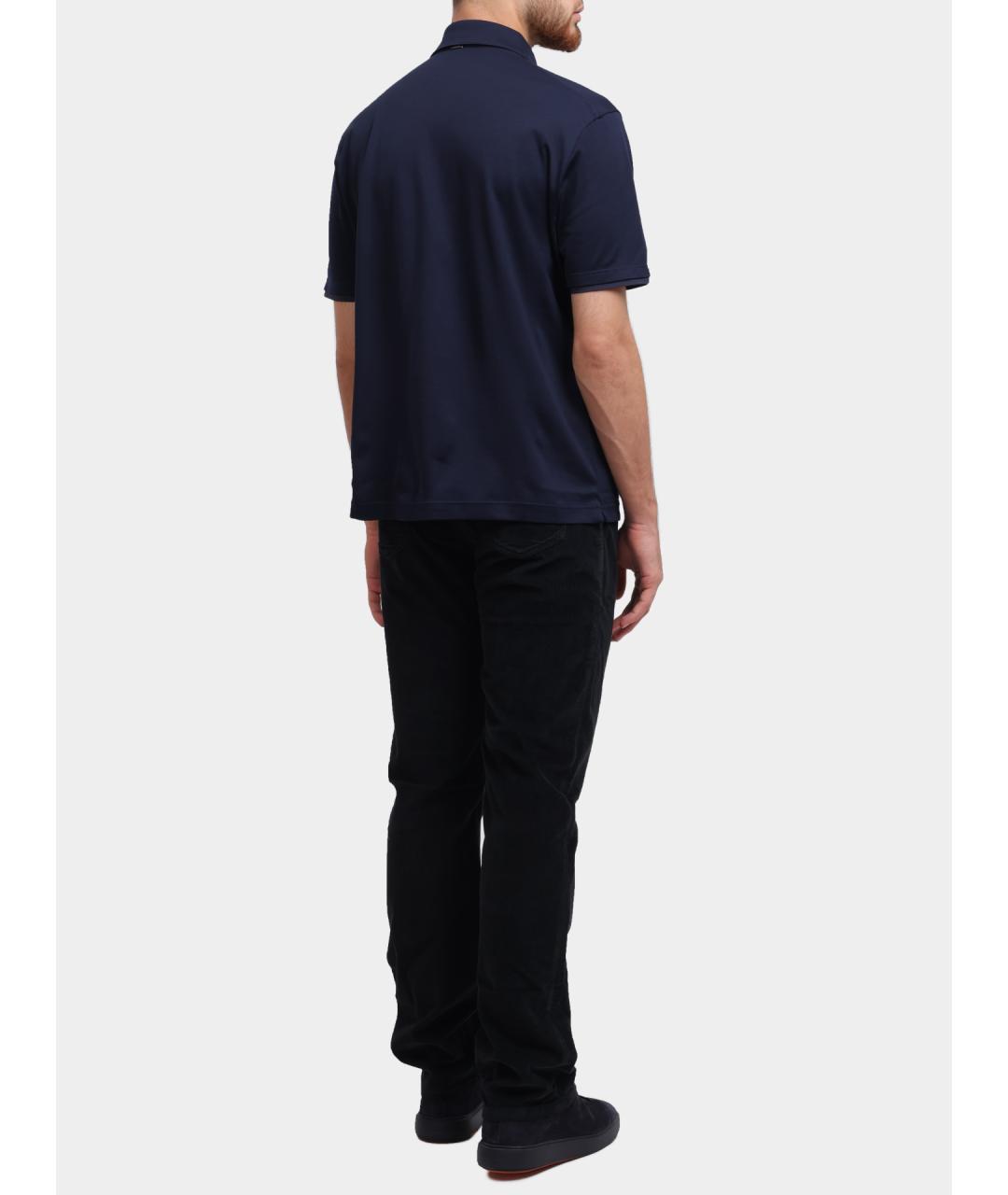 HERNO Темно-синее хлопковое поло с коротким рукавом, фото 4