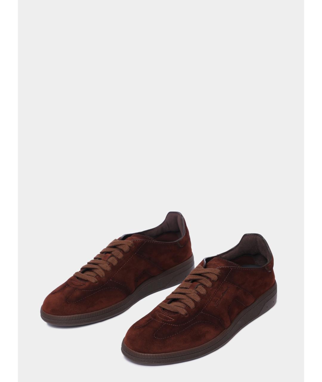 SANTONI Коричневые замшевые кеды, фото 2