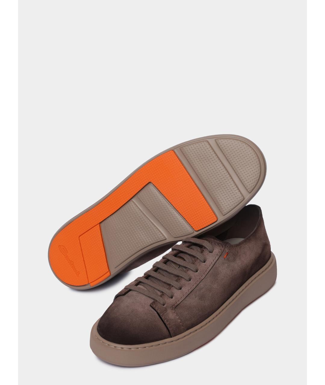 SANTONI Коричневые замшевые низкие кроссовки / кеды, фото 4