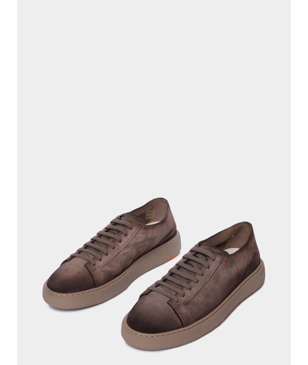 SANTONI Коричневые замшевые низкие кроссовки / кеды, фото 2