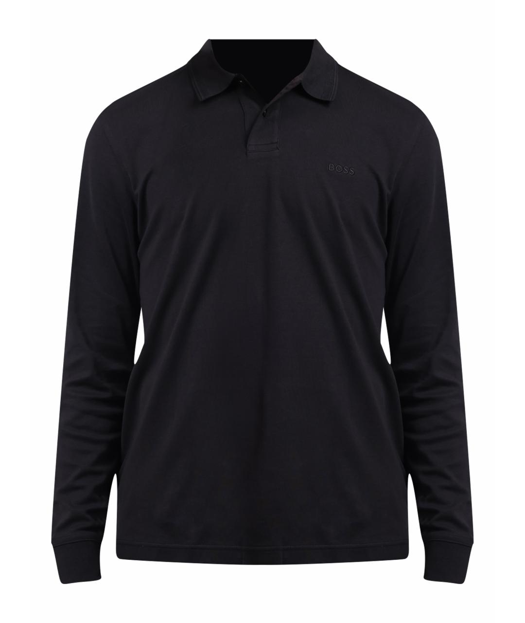 HUGO BOSS Черное хлопковое поло с длинным рукавом, фото 1
