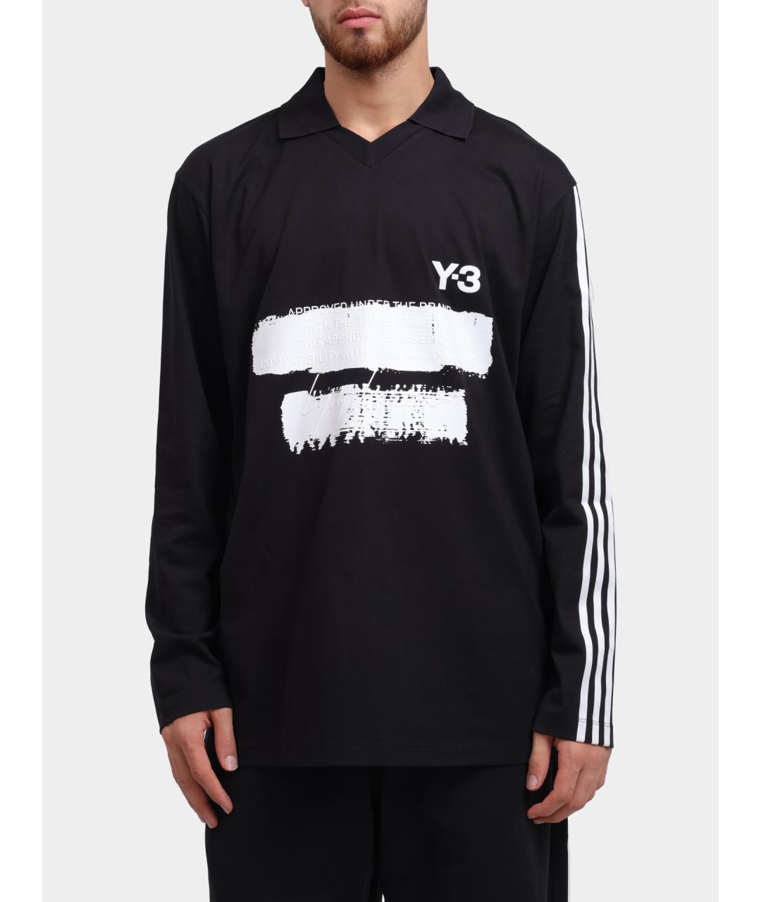 Y-3 Черное хлопковое поло с длинным рукавом, фото 6