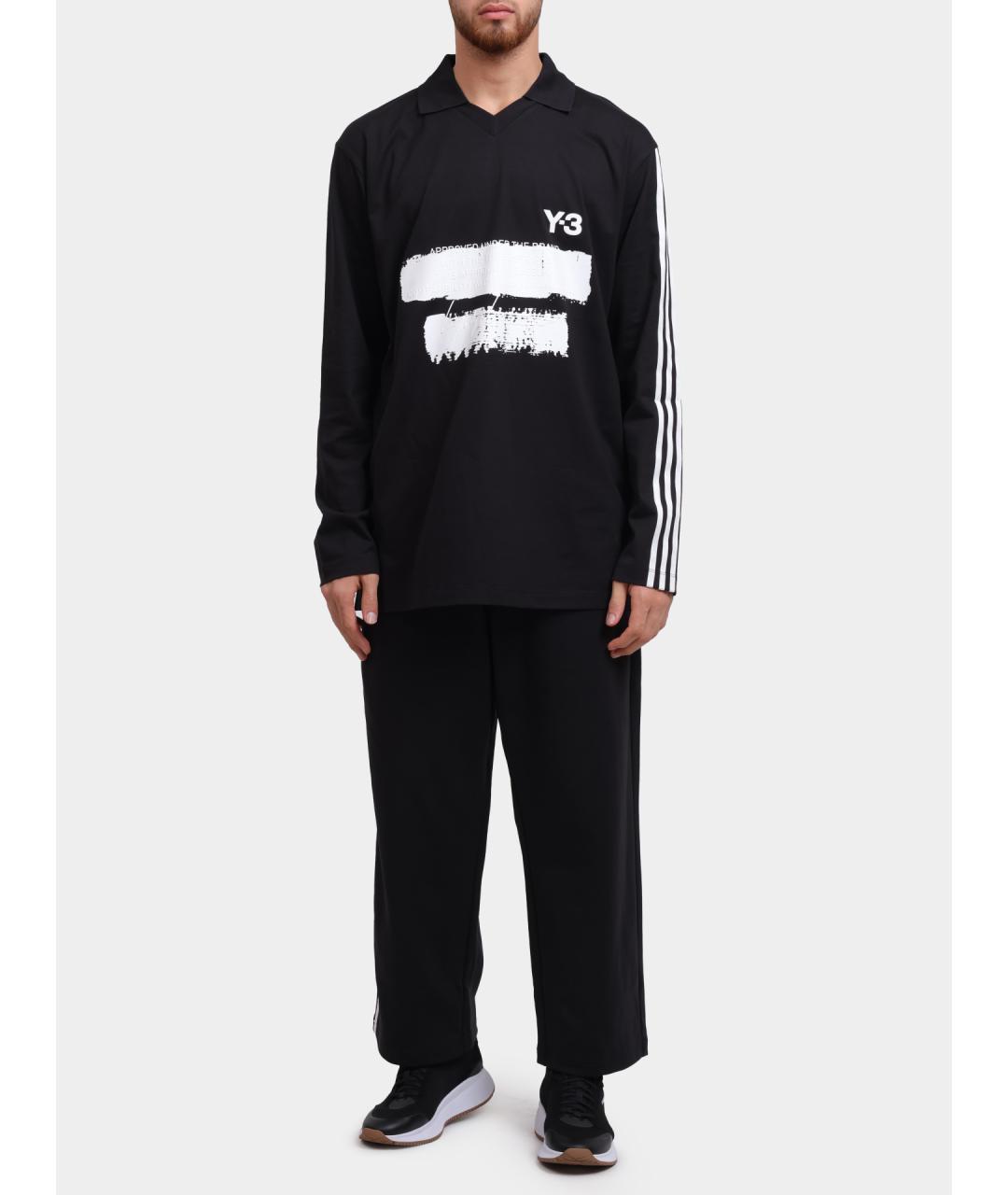 Y-3 Черное хлопковое поло с длинным рукавом, фото 3
