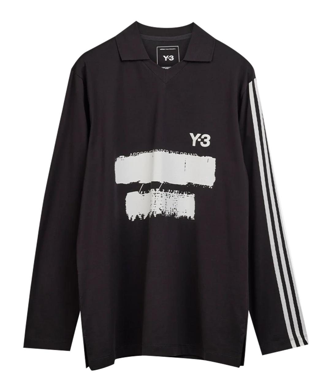 Y-3 Черное хлопковое поло с длинным рукавом, фото 2
