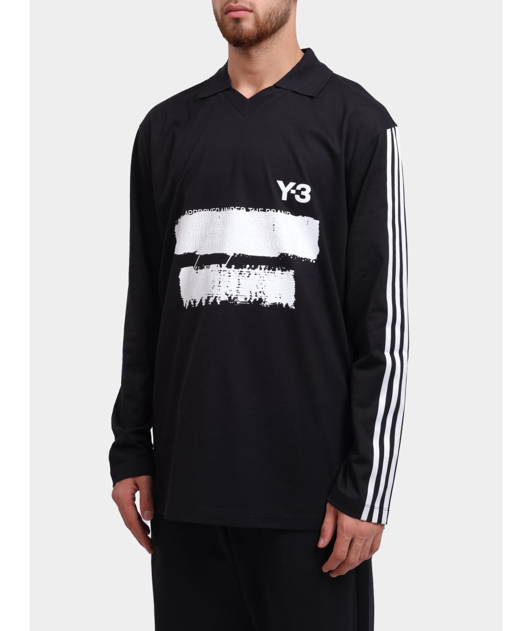 Y-3 Черное хлопковое поло с длинным рукавом, фото 4