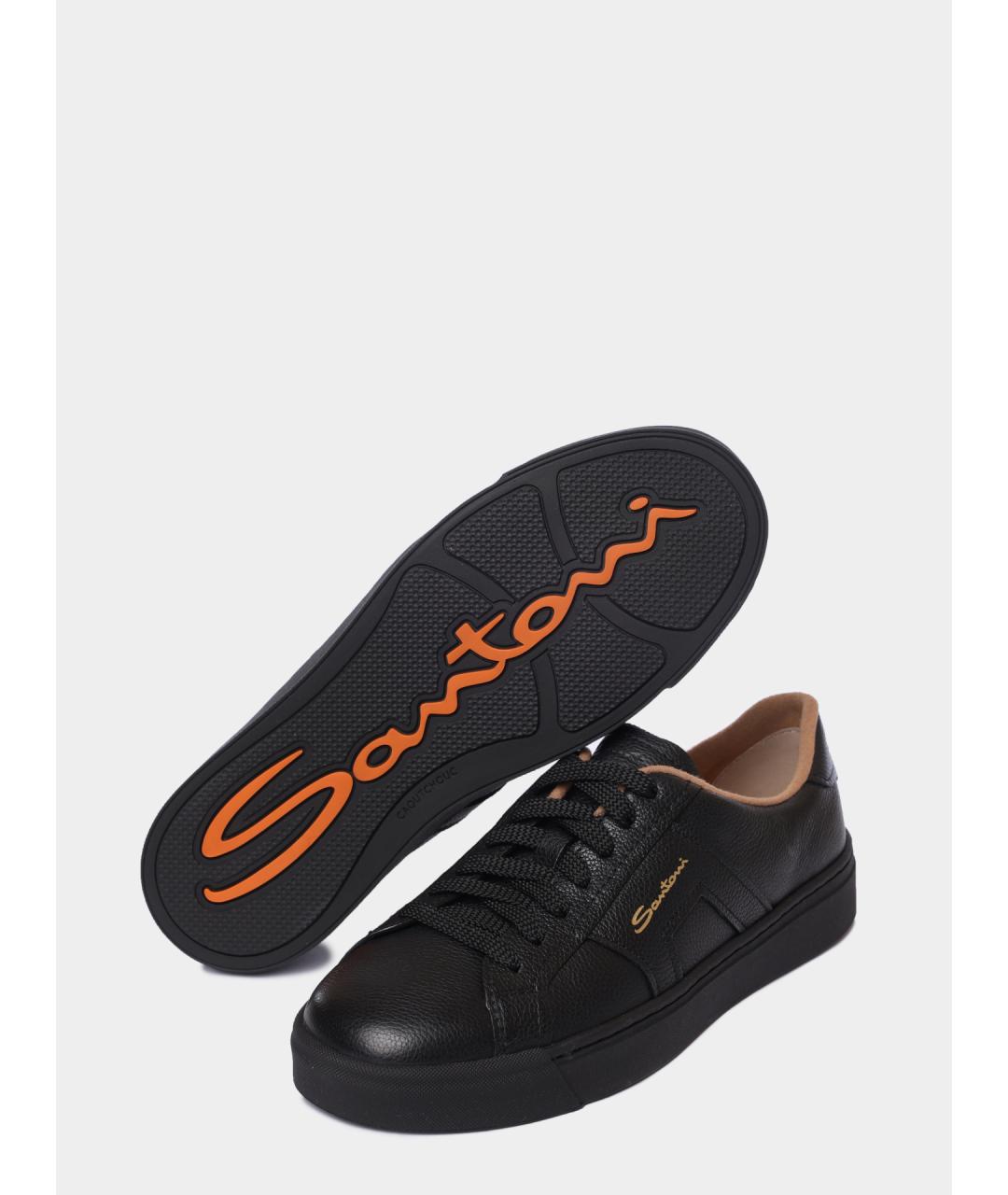SANTONI Черные кожаные кеды, фото 4