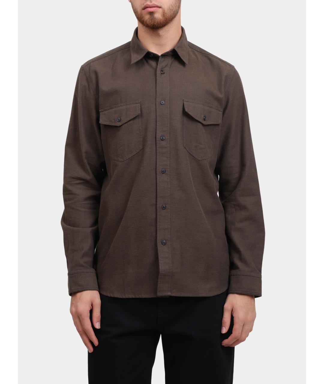 HUGO Коричневая хлопковая кэжуал рубашка, фото 5