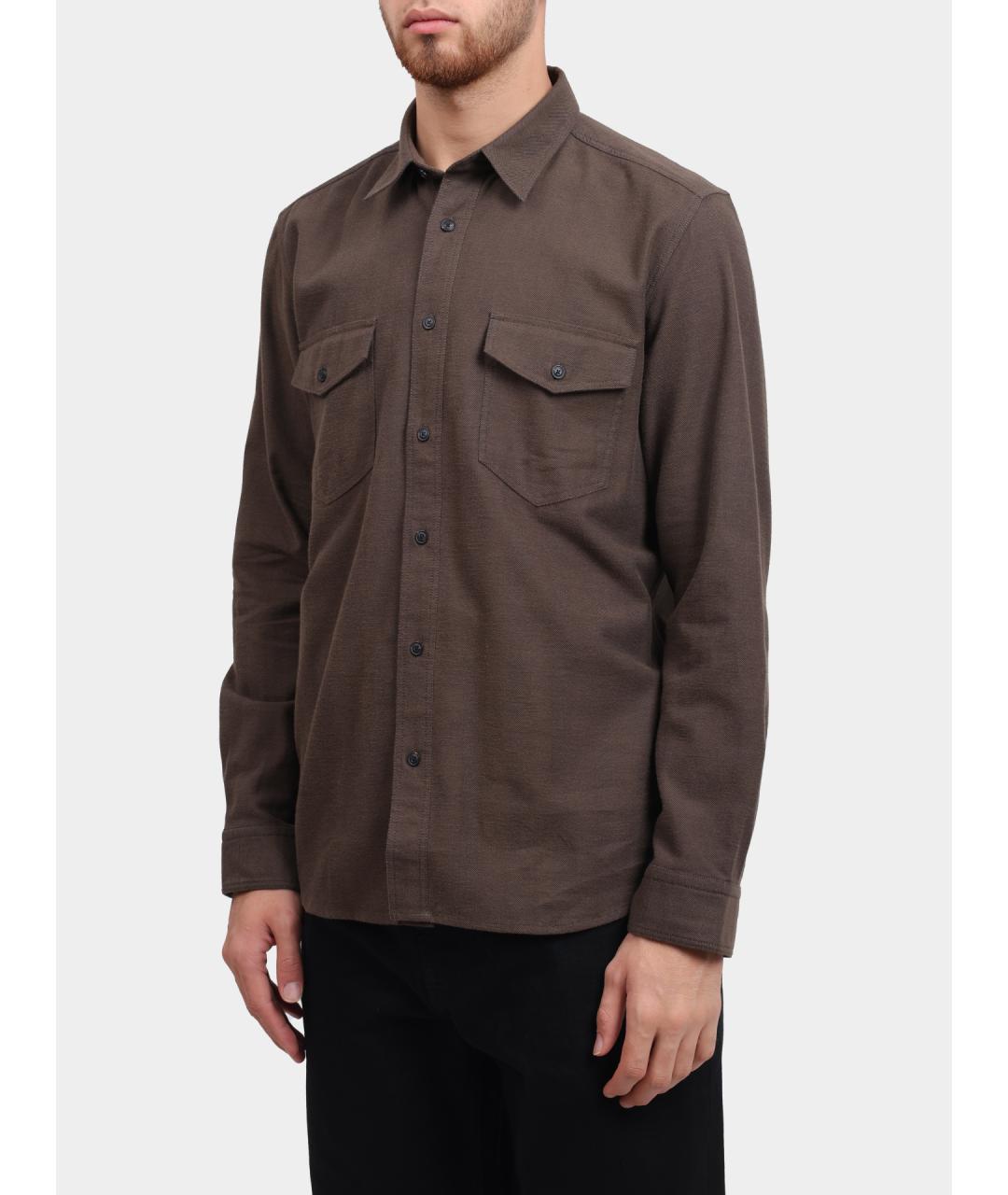 HUGO Коричневая хлопковая кэжуал рубашка, фото 3