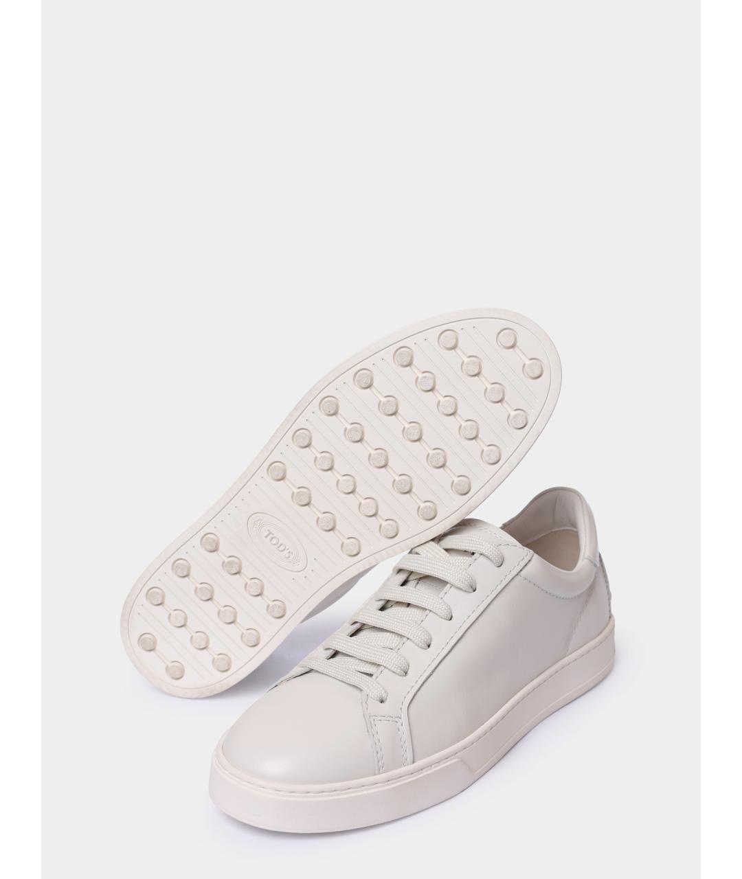 TOD'S Белые кожаные низкие кроссовки / кеды, фото 4