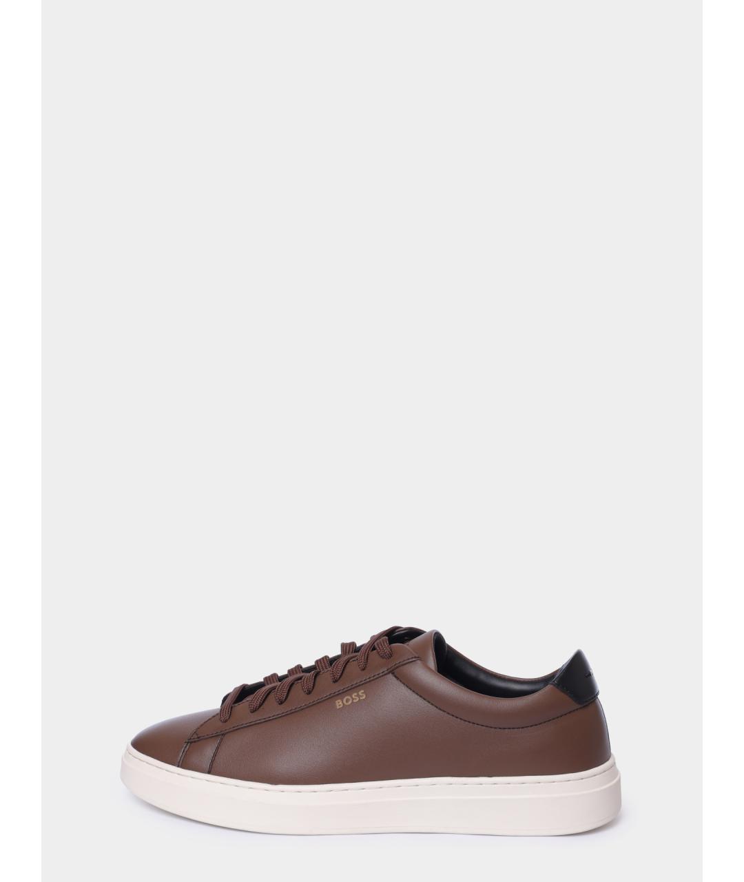 HUGO BOSS Коричневые кожаные низкие кроссовки / кеды, фото 6