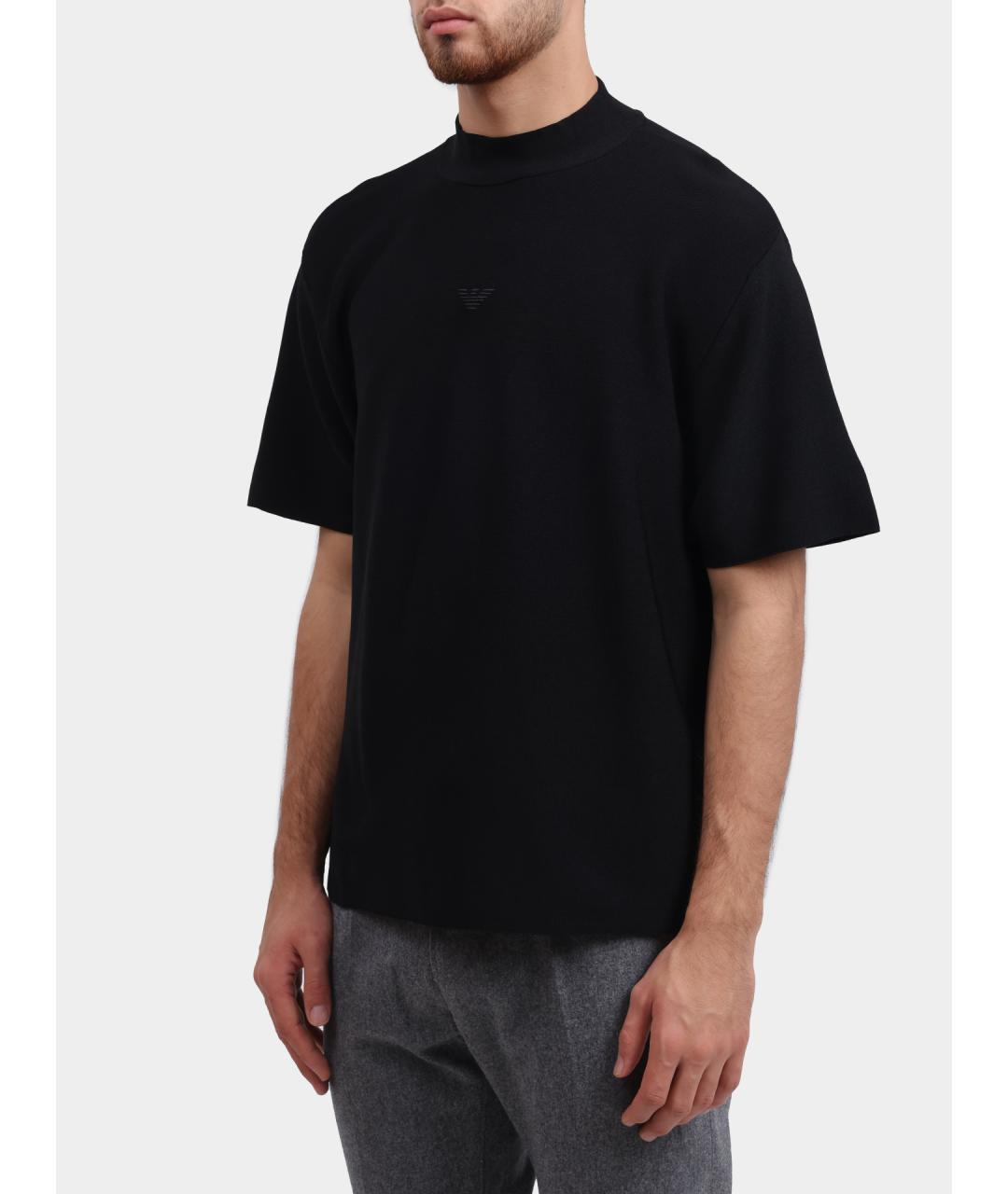 EMPORIO ARMANI Черная хлопковая футболка, фото 3