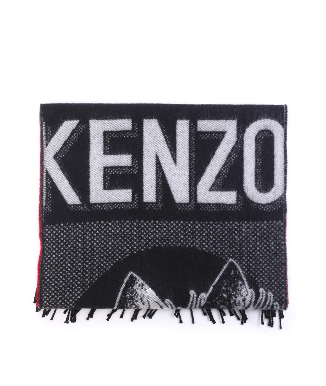 KENZO Черный шерстяной шарф, фото 3