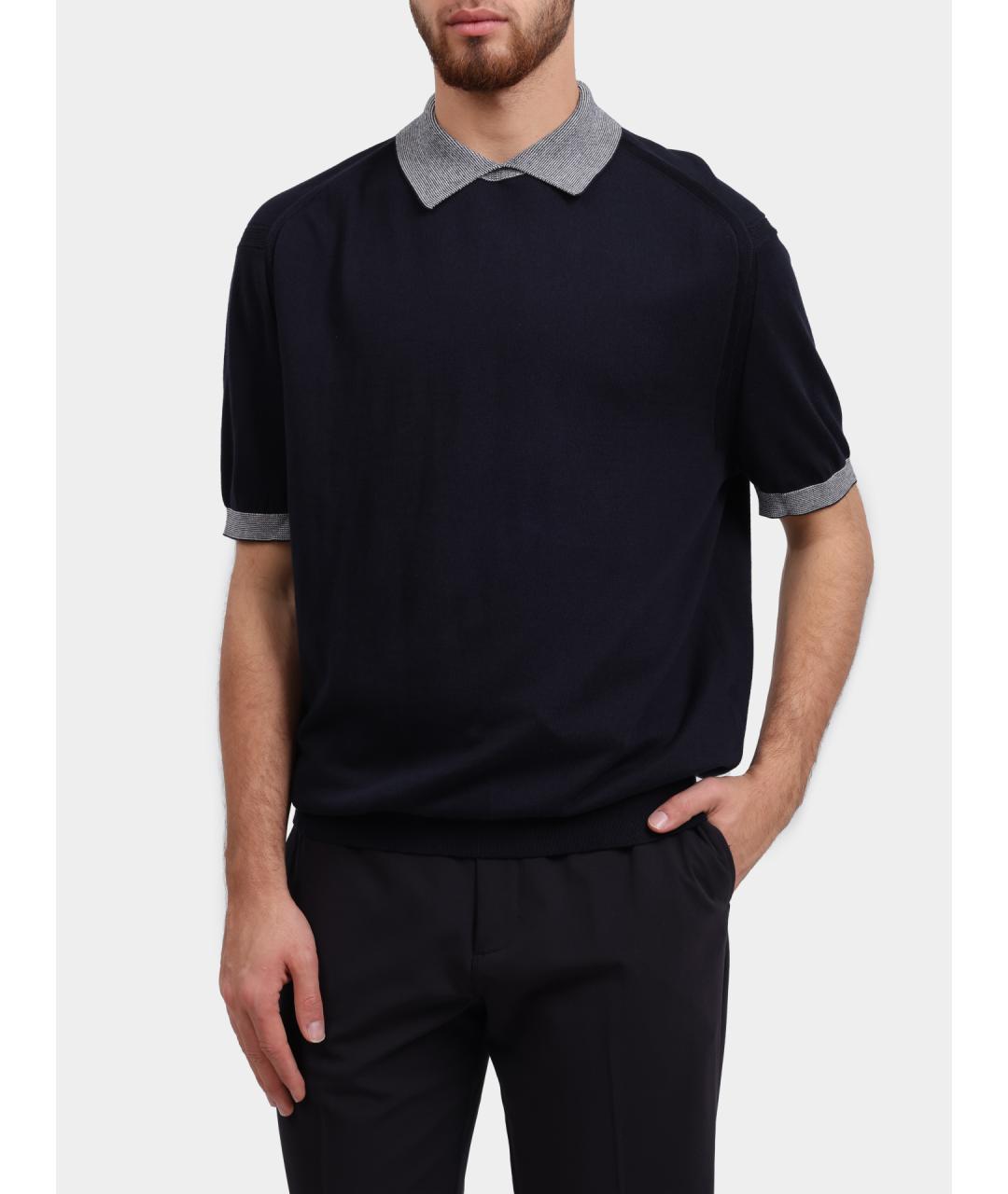 ARMANI EXCHANGE Темно-синее хлопковое поло с коротким рукавом, фото 5