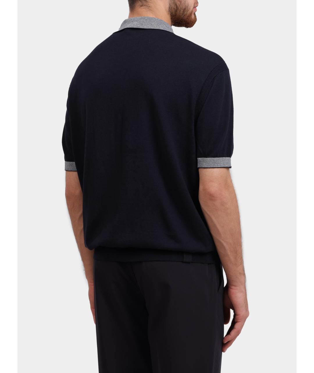 ARMANI EXCHANGE Темно-синее хлопковое поло с коротким рукавом, фото 4