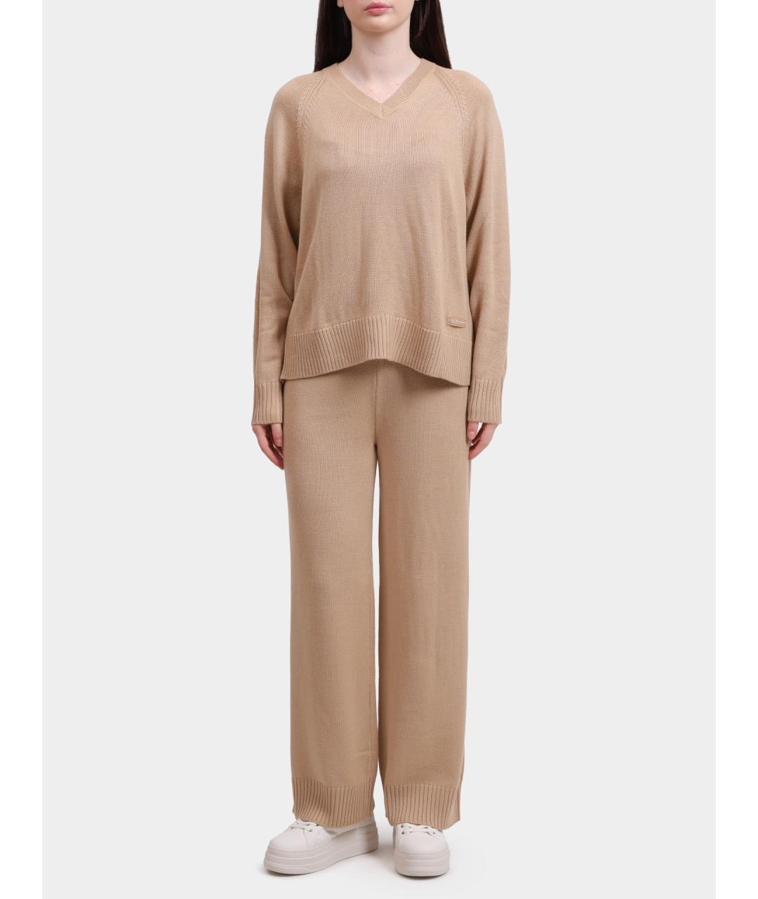 ARMANI EXCHANGE Бежевые шерстяные прямые брюки, фото 2