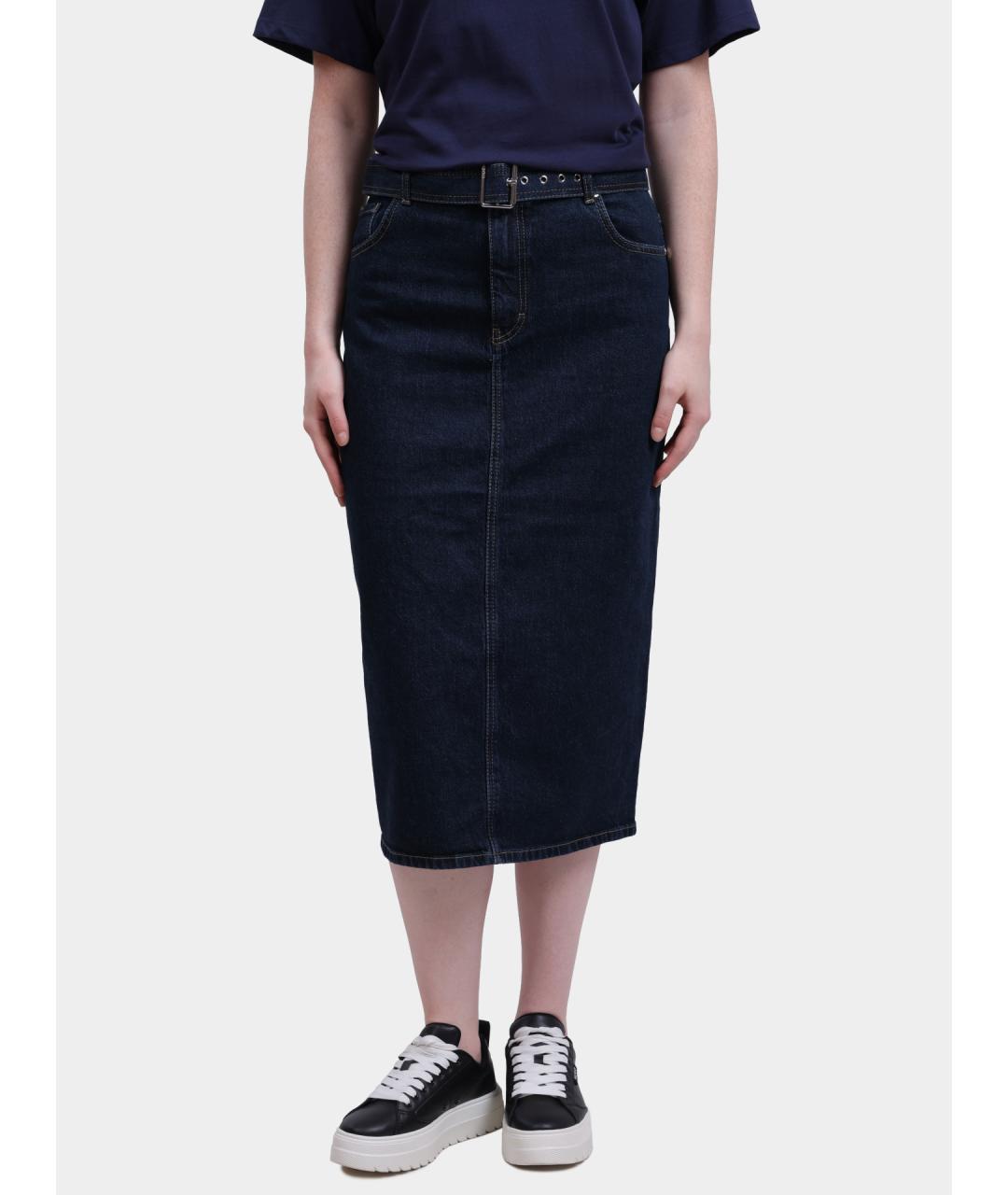 HUGO Синяя деним юбка миди, фото 6