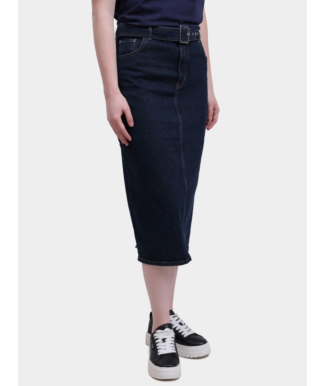 HUGO Синяя деним юбка миди, фото 4