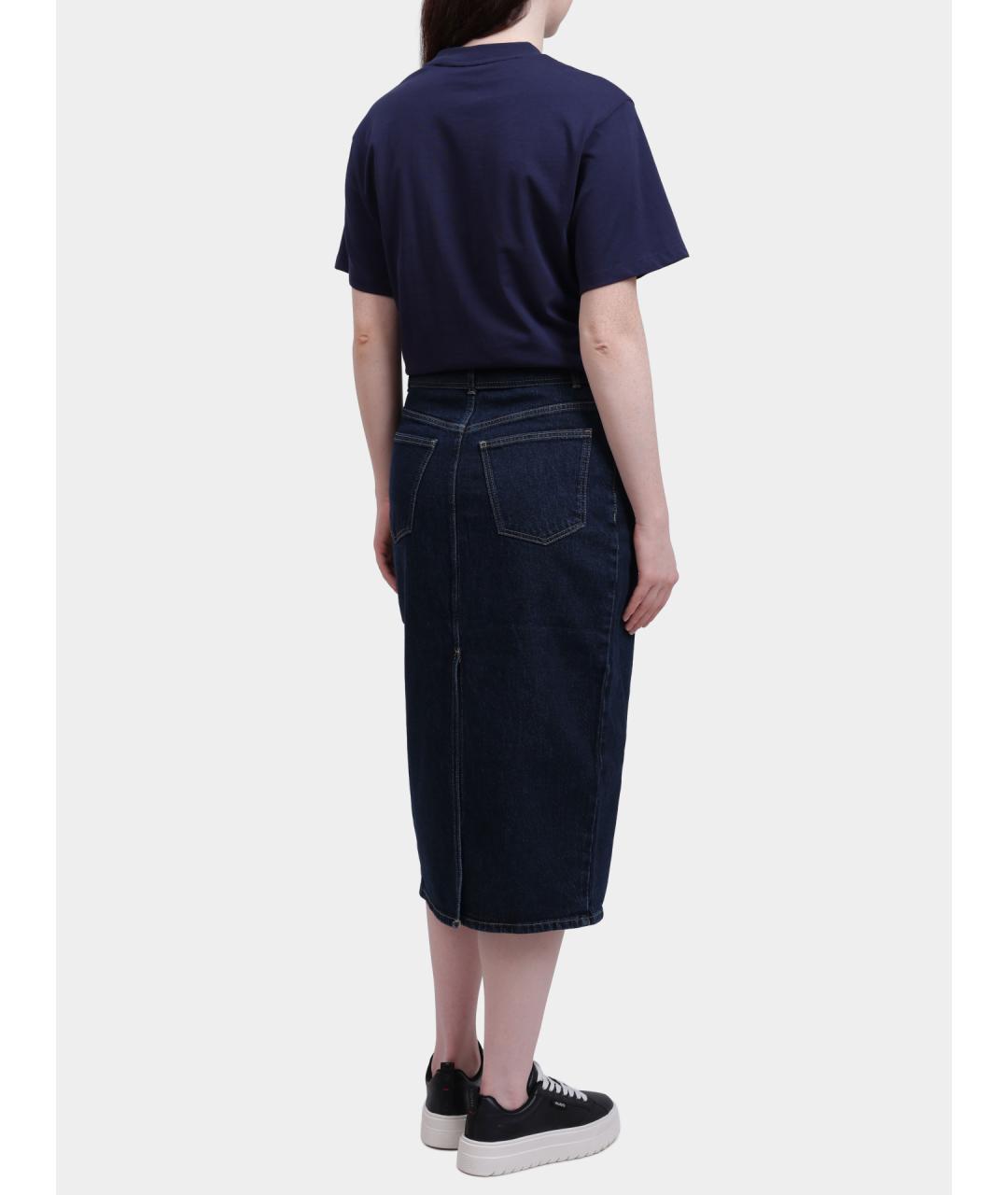 HUGO Синяя деним юбка миди, фото 5