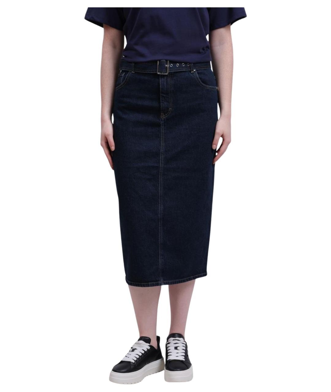 HUGO Синяя деним юбка миди, фото 1