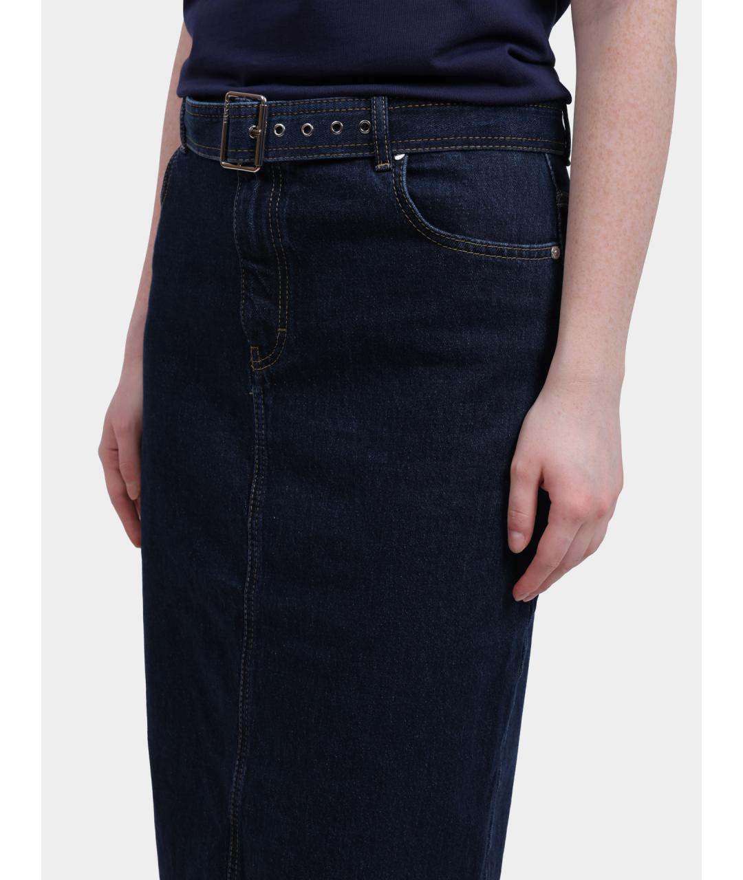 HUGO Синяя деним юбка миди, фото 3