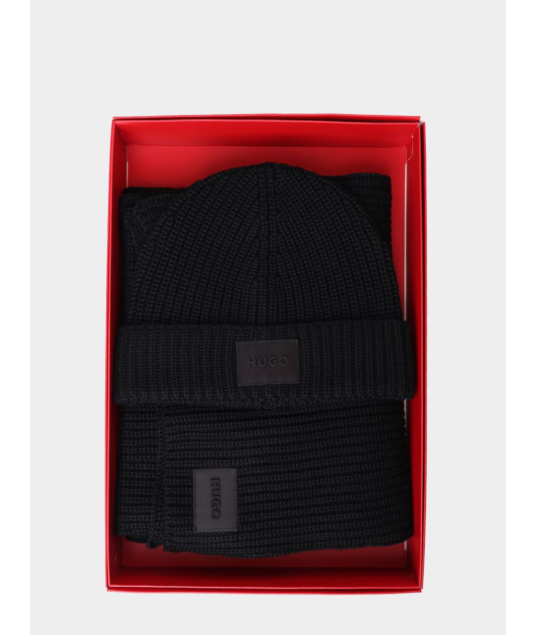 HUGO Черный шерстяной шарф, фото 2