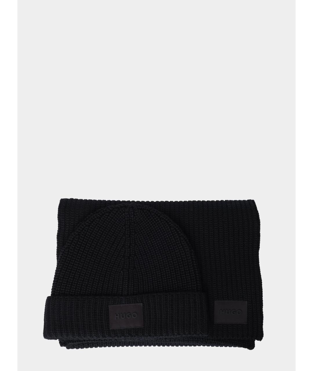 HUGO Черный шерстяной шарф, фото 9