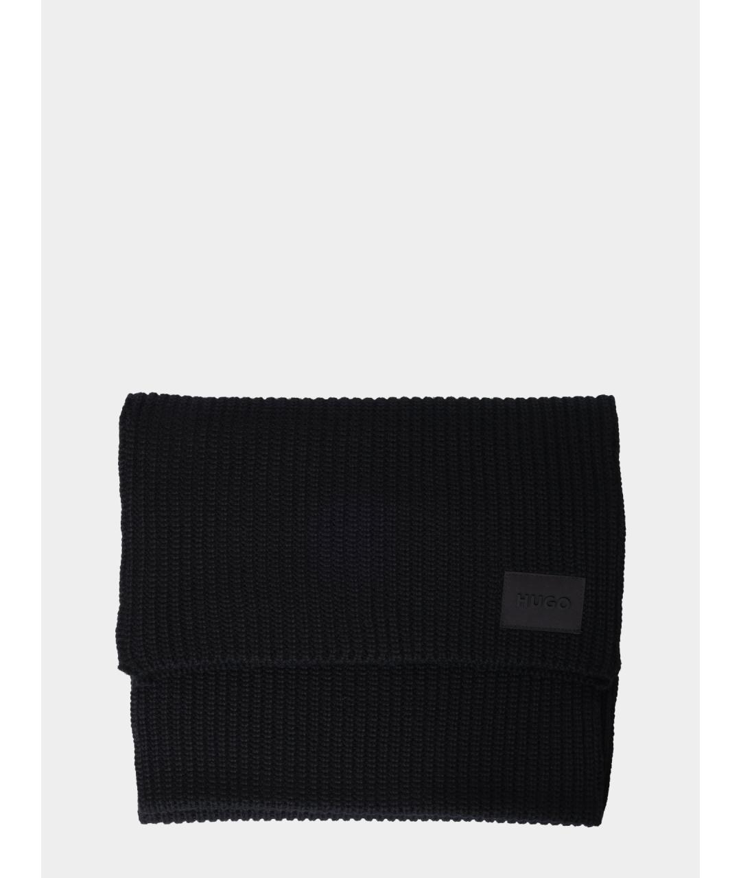 HUGO Черный шерстяной шарф, фото 7