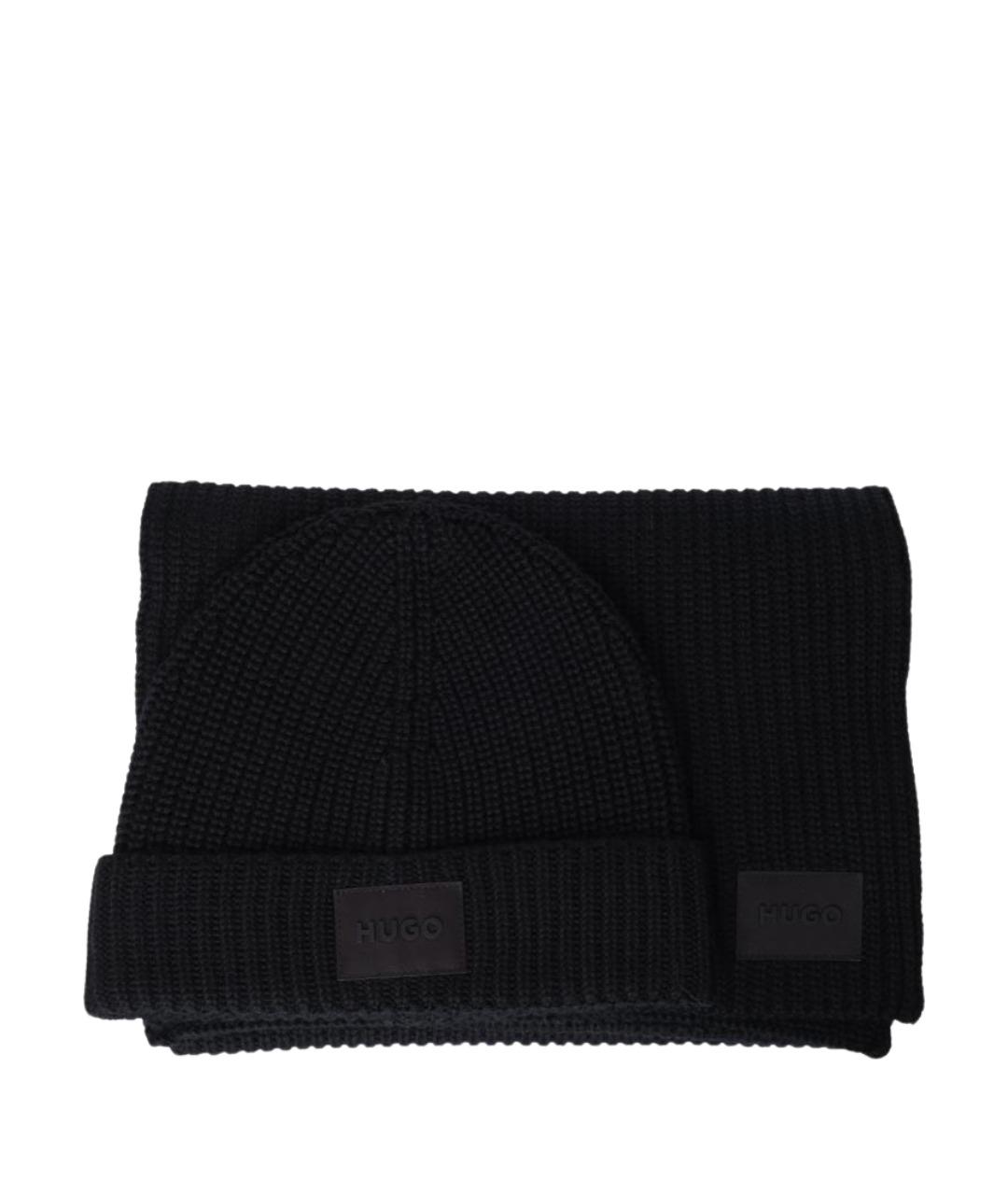 HUGO Черный шерстяной шарф, фото 1