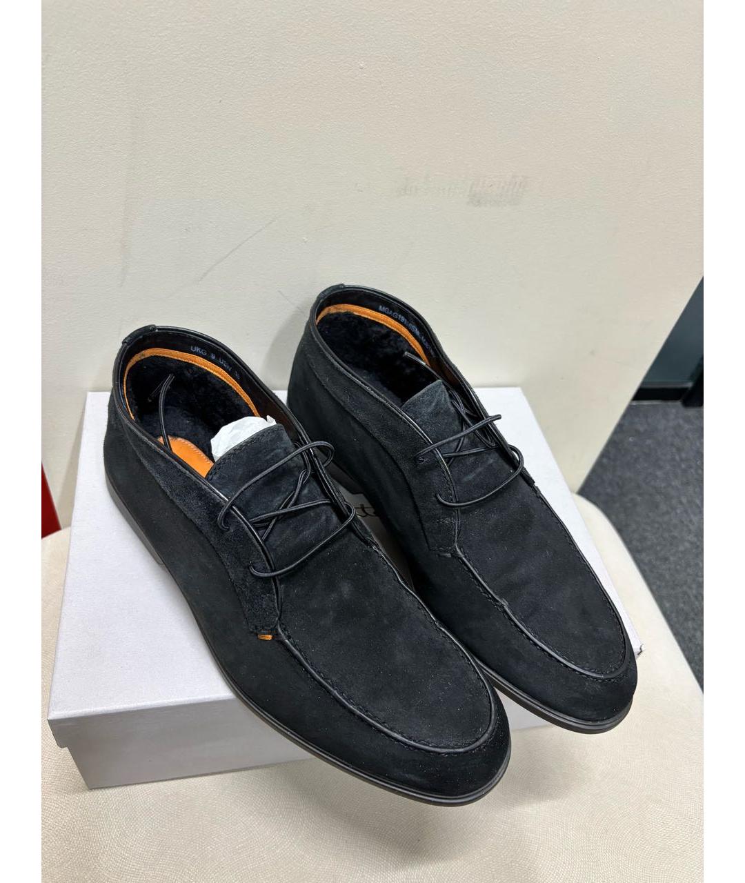 SANTONI Черные замшевые высокие ботинки, фото 5