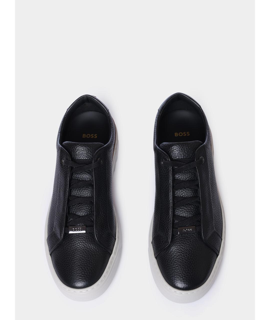 HUGO BOSS Черные кожаные низкие кроссовки / кеды, фото 3